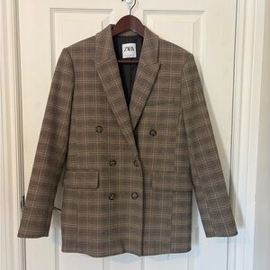 Zara Checkered Blazer in Brown and Tan
